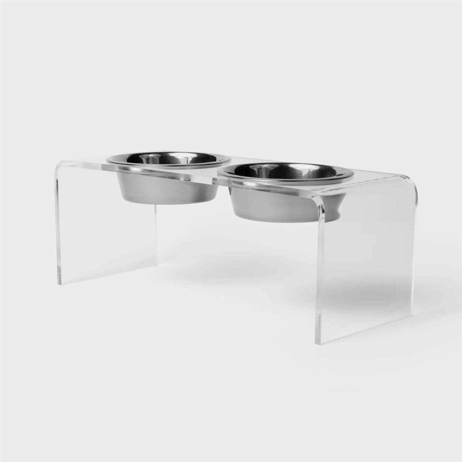 Hiddin Clear Double Bowl Pet Feeder - Healthber