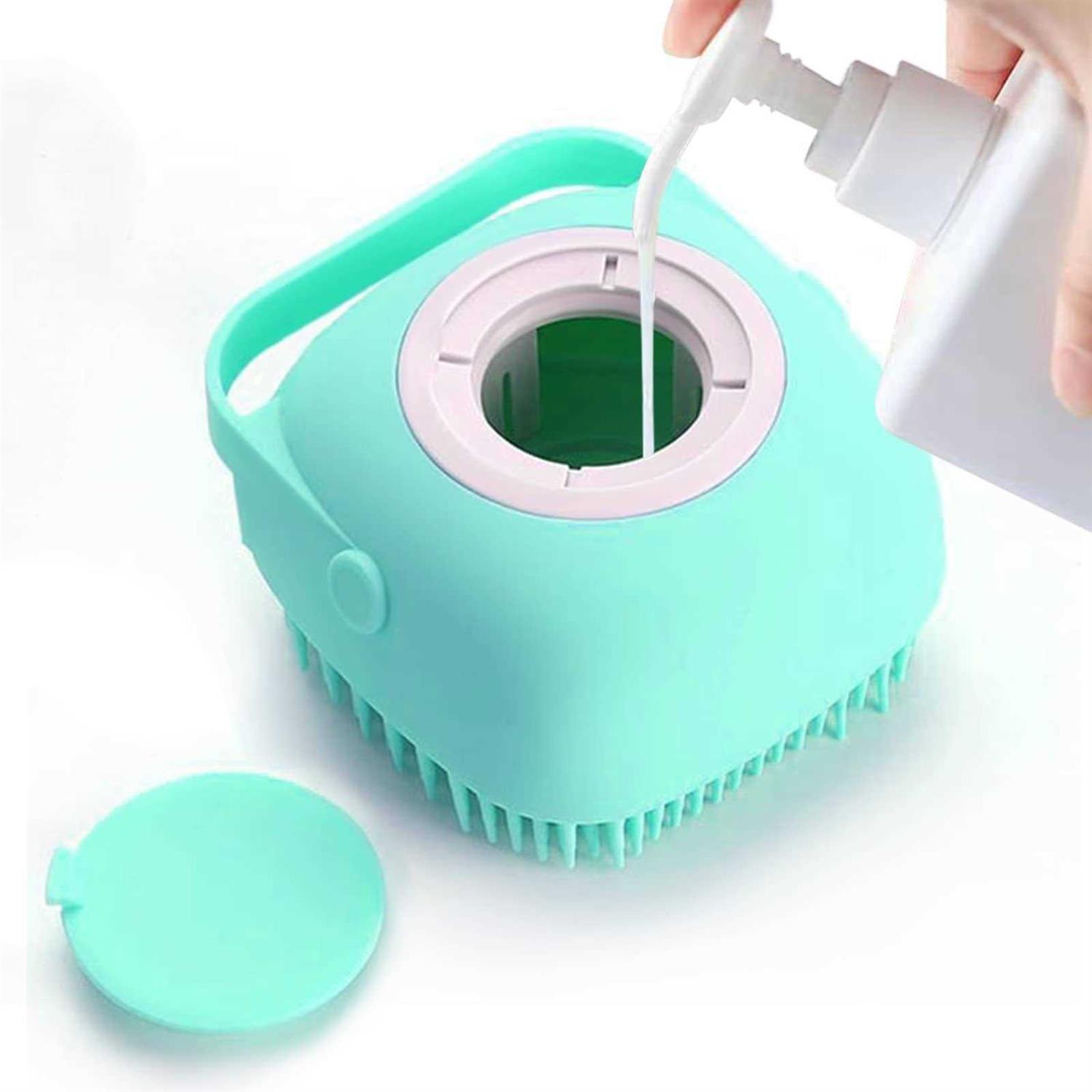 ELEGX Pet Grooming Bath Massage Brush with Soap and Shampoo Dispenser Soft Silicone Bristle for Long Short Haired Dogs Cats Shower - Healthber