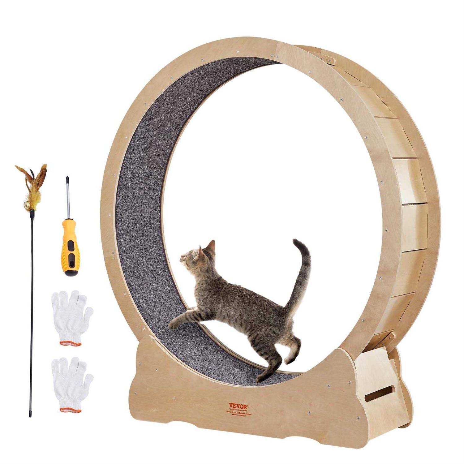 VEVOR Cat Exercise Wheel Large Cat Treadmill Wheel for Indoor Cats Cat Running Wheel with Detachable Carpet and Cat Teaser - Healthber