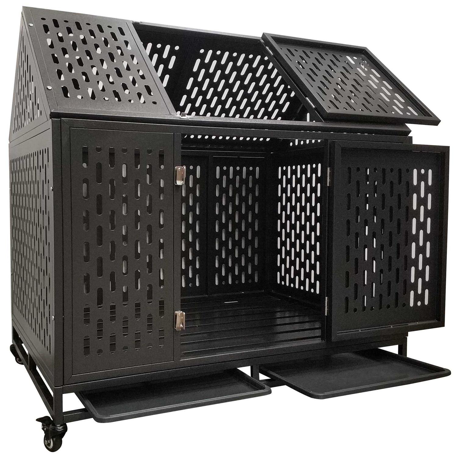 JINTANGLI PET Heavy Duty Dog Crate Cage Kennel, Roof Large Strong Metal Playpen for Large Medium Dogs with Four Sturdy Locks and Four Lockable Wheels - Healthber