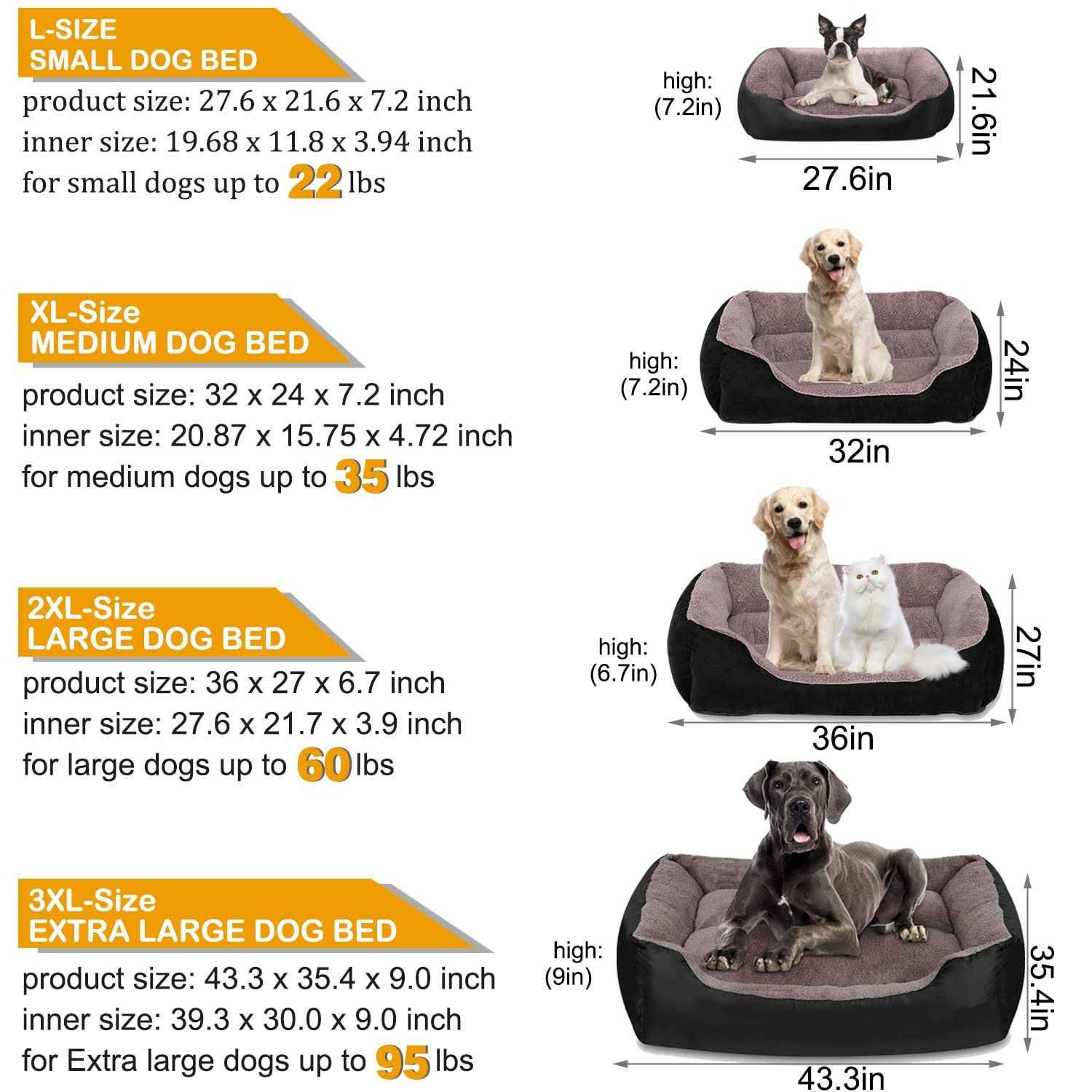 Utotol Dog Beds for Large Dogs Washable Large Pet Dog Bed Sofa Firm Breathable Soft Couch for Jumbo Large Medium Small Puppies Cats Sleeping - Healthber