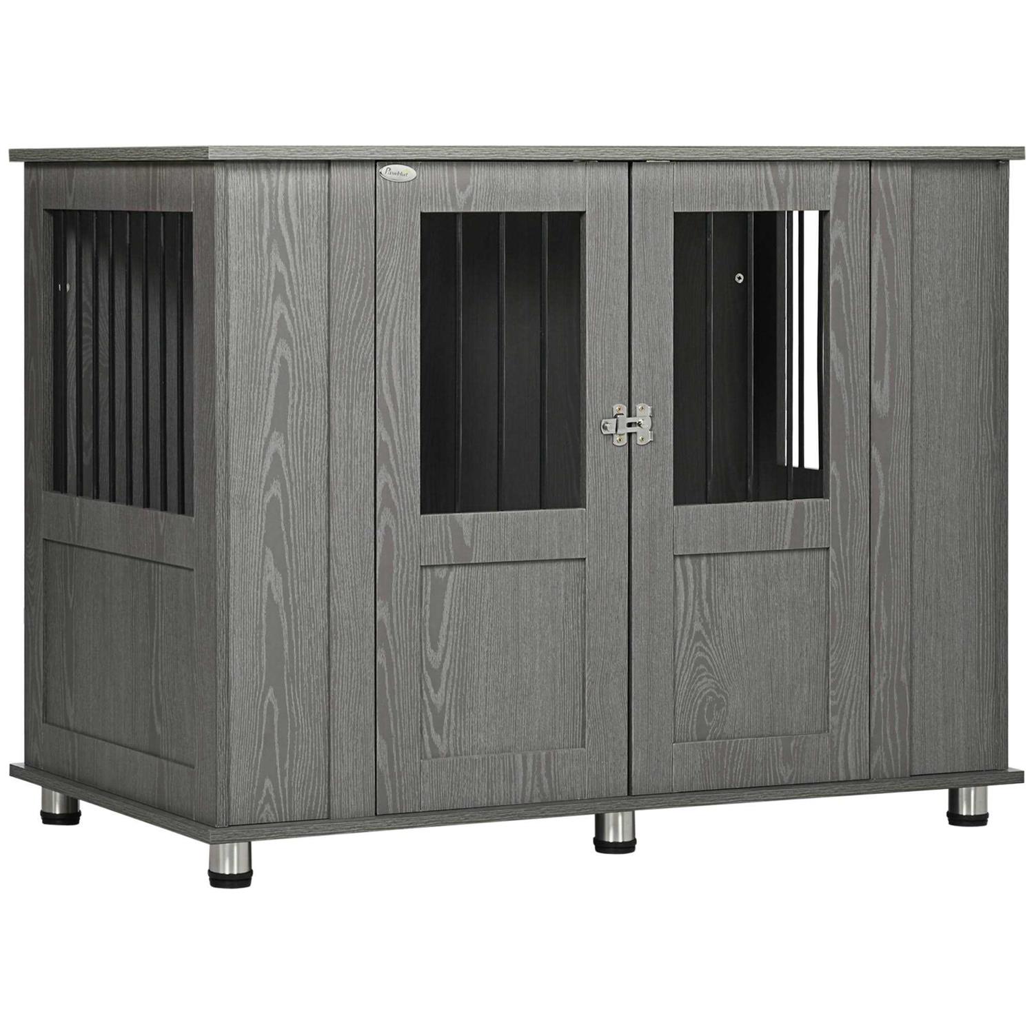 PawHut Dog Crate Furniture Wooden End Table Furniture with Lockable Magnetic Doors - Healthber