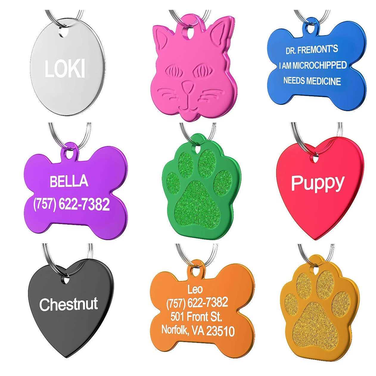 Pet ID Tag Custom for Dog Cat Personalized Many Shapes and Colors to Choose from - Healthber