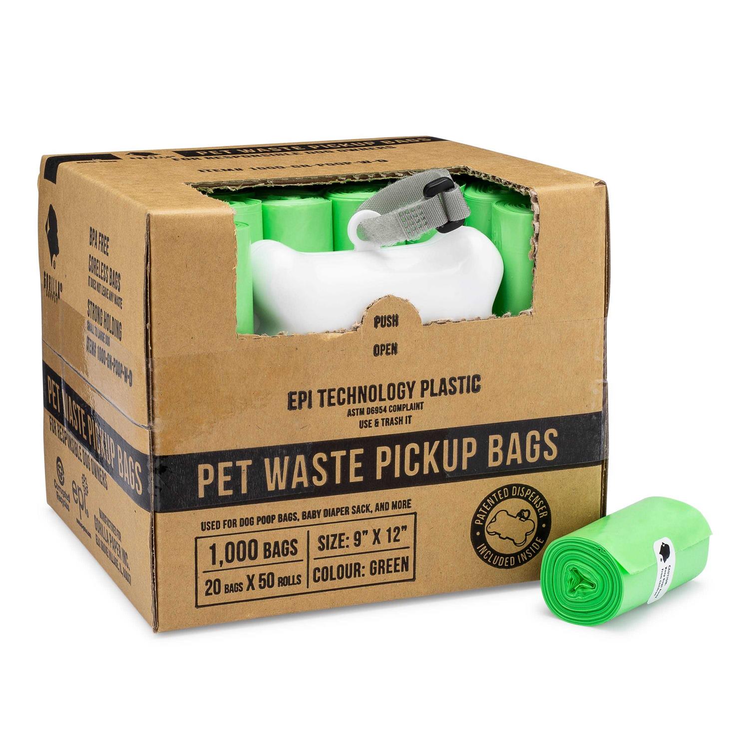 Gorilla Supply Dog Poop Waste Bags with Dispenser and Leash Tie - Healthber