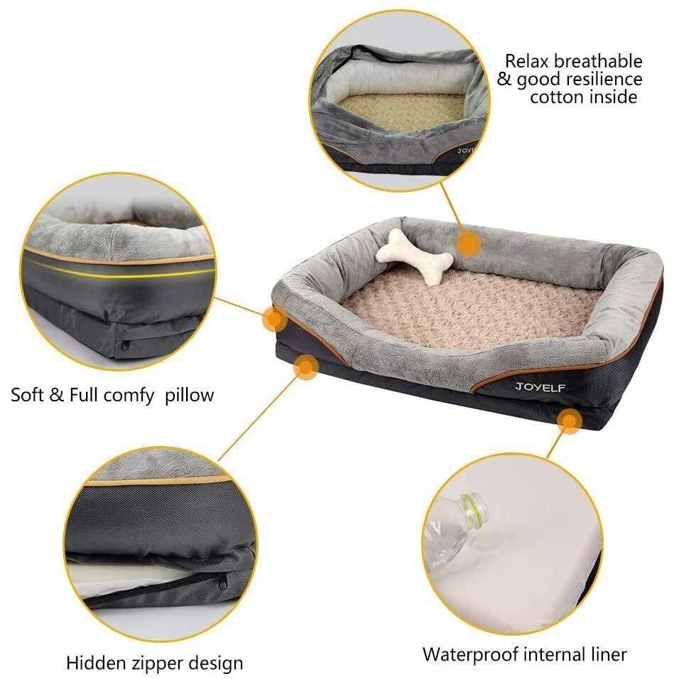 Joyelf Large Memory Foam Dog Bed, Orthopedic Dog Bed & Sofa with Removable Washable Cover and Squeaker Toy as Gift - Healthber