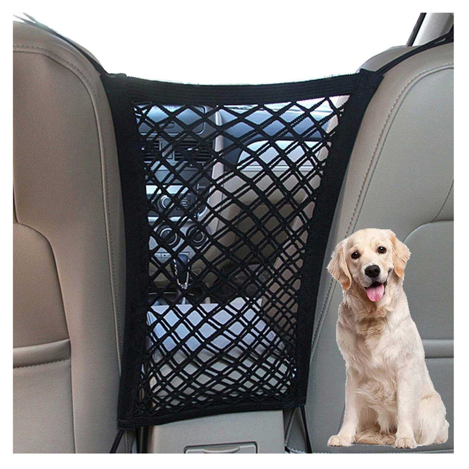 DYKESON Dog Car Net Barrier Pet Barrier with Auto Safety Mesh Organizer Baby Stretchable Storage Bag Universal for Cars - Healthber