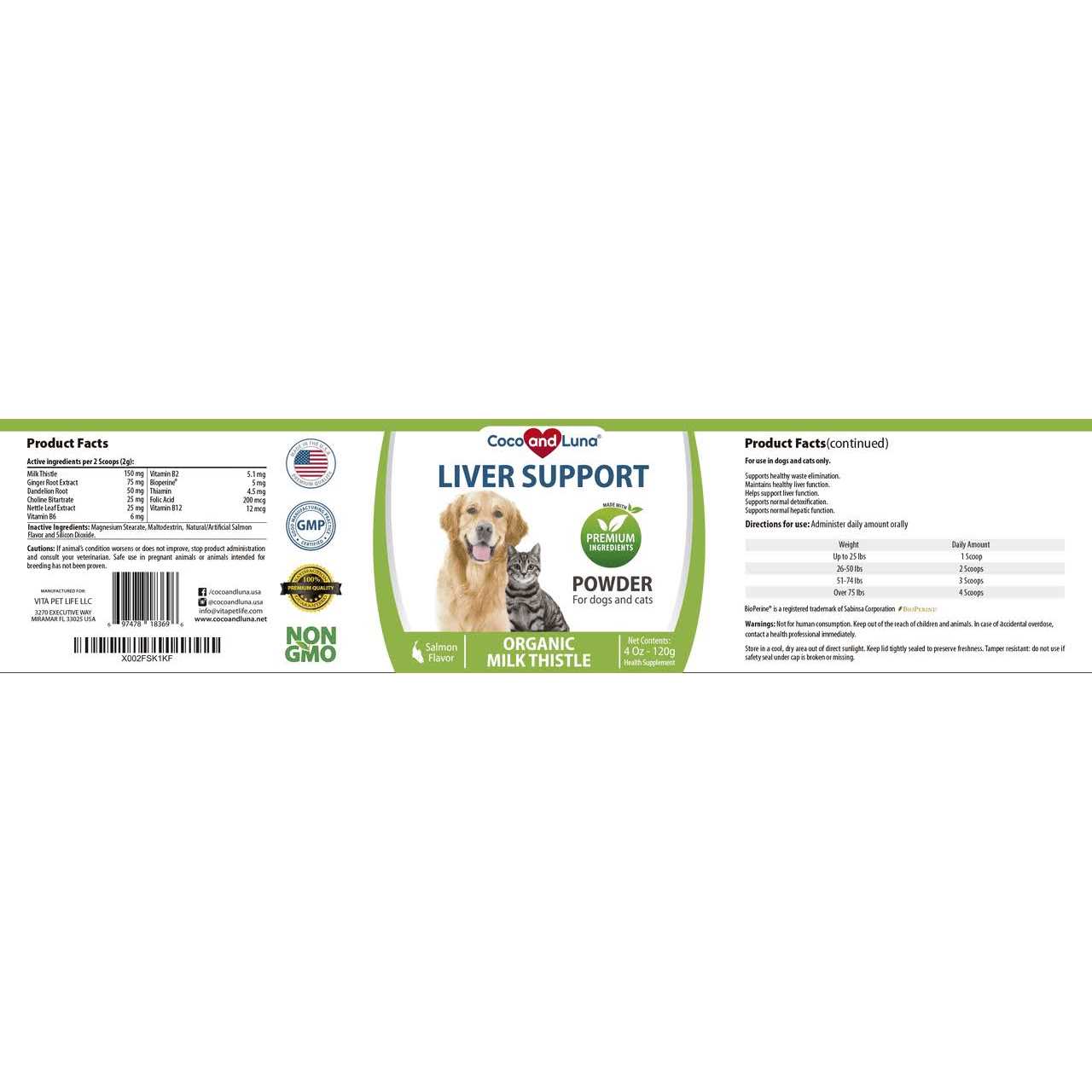 Coco and Luna Milk Thistle for Cats 4oz Powder Natural Liver Support for Cats - Healthber