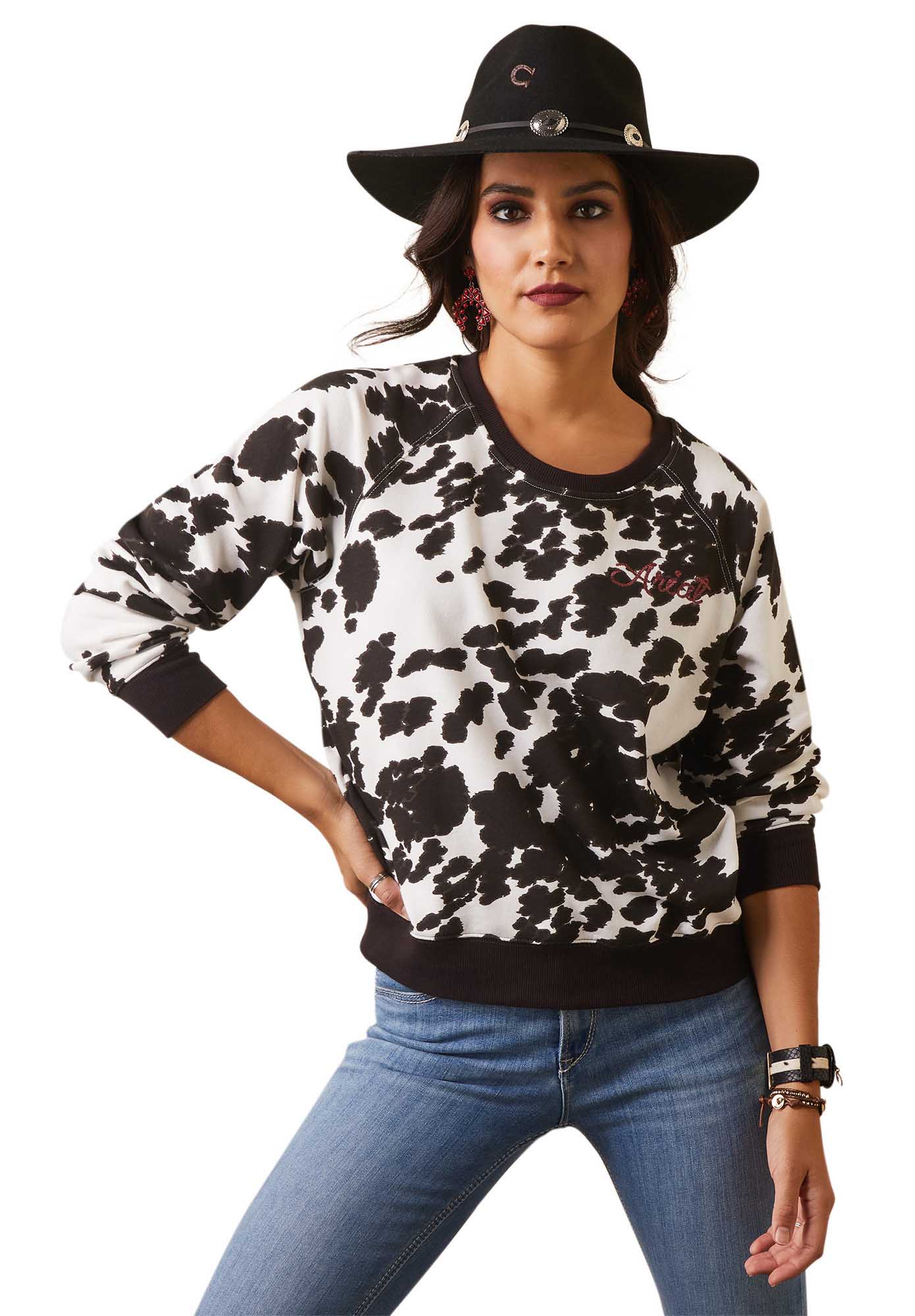 Ariat Women's R.E.A.L. Crew Holstein Cow Print Sweatshirt - Healthber