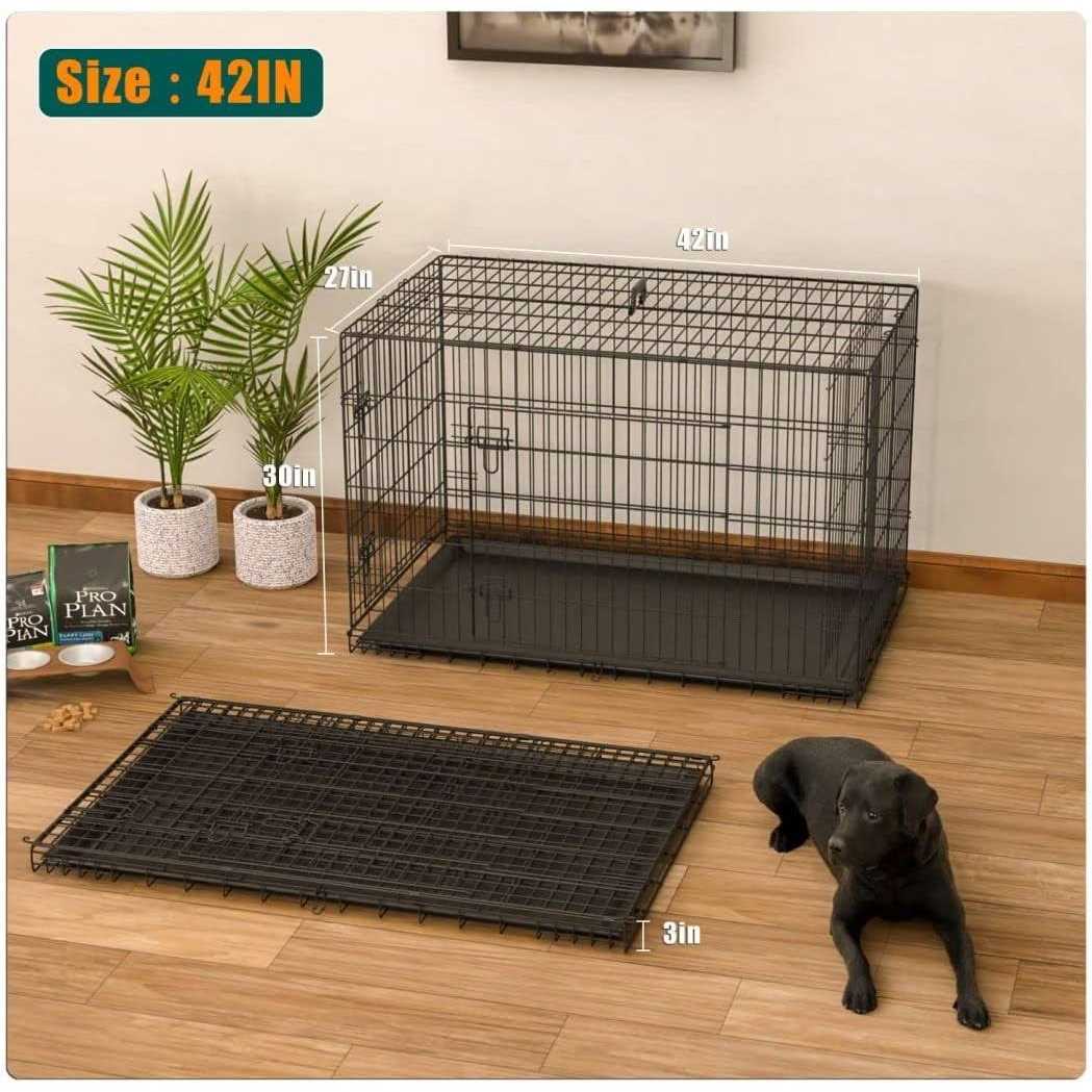 Dog Crate for Large Dogs,42 Inch Dog Kennel Outdoor with Double-Door,Folding Mental Pet Dog Cages with Divider Panel , Tray and Handle - Healthber