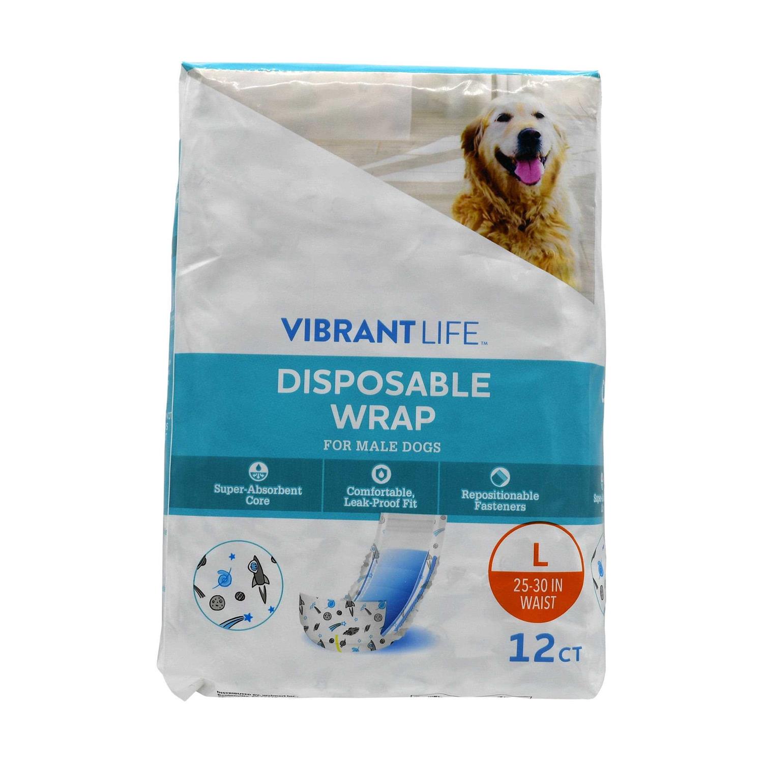 Vibrant Life Disposable Incontinence Protection Wraps for Male Dogs - Healthber