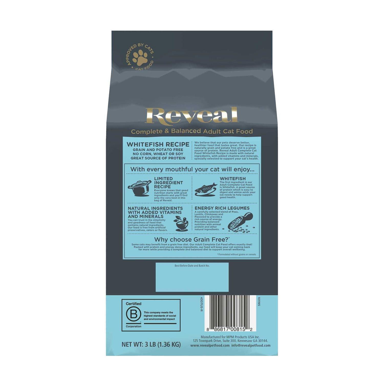Reveal Grain Free Whitefish Recipe Natural Complete & Balanced Dry Cat Food - Healthber