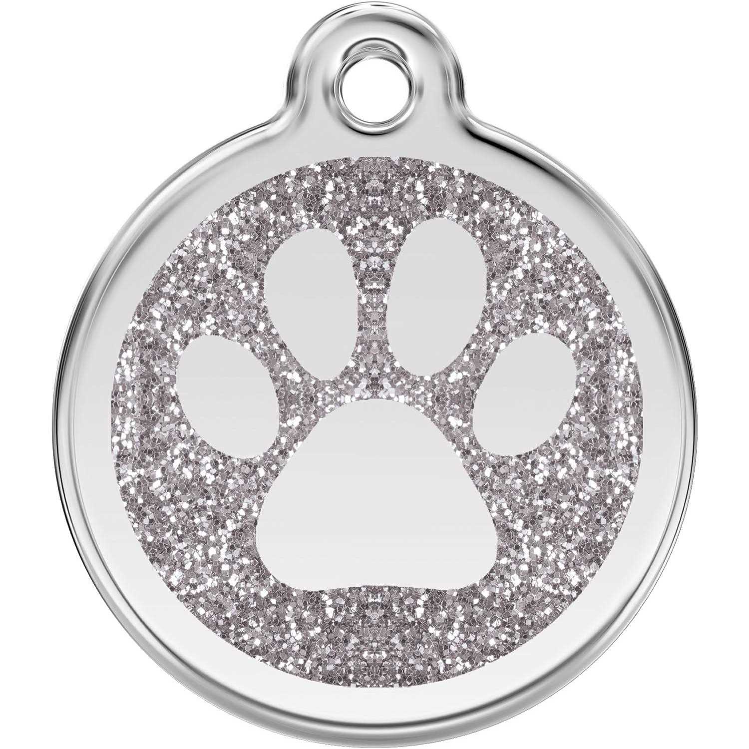 Red Dingo Glitter Stainless Steel Dog ID Tag — Paw Print - Healthber