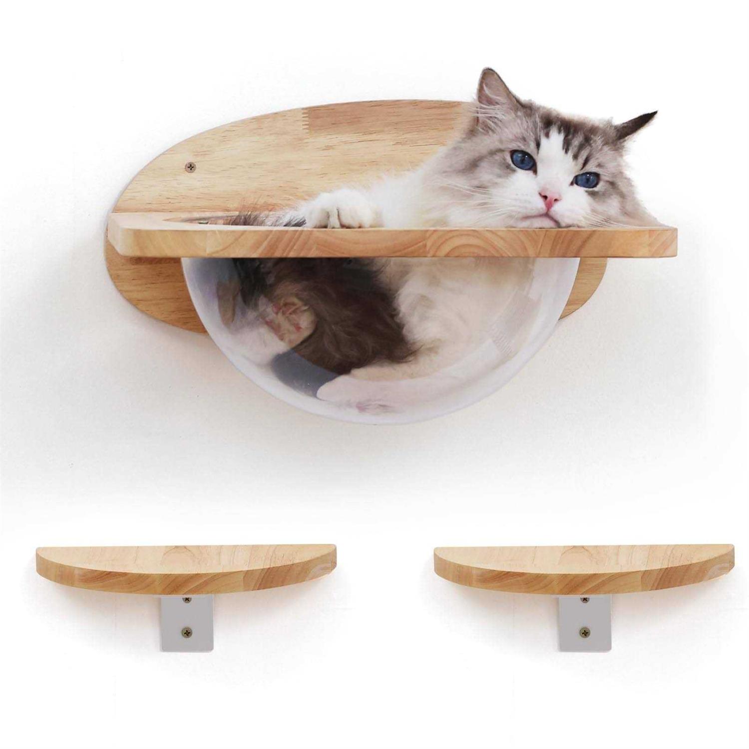FUKUMARU Cat Wall Furniture Set Transparent Capsule Cat Wall Shelves with 2 PCS Pedals - Healthber