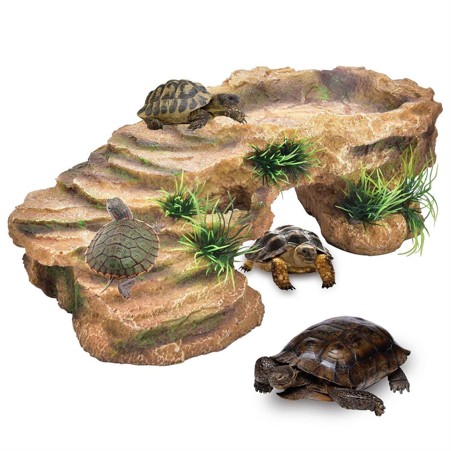 Turtle Basking Platform Resin Dock Resting Rectangular Aquarium Turtle Tank Decorations - Healthber
