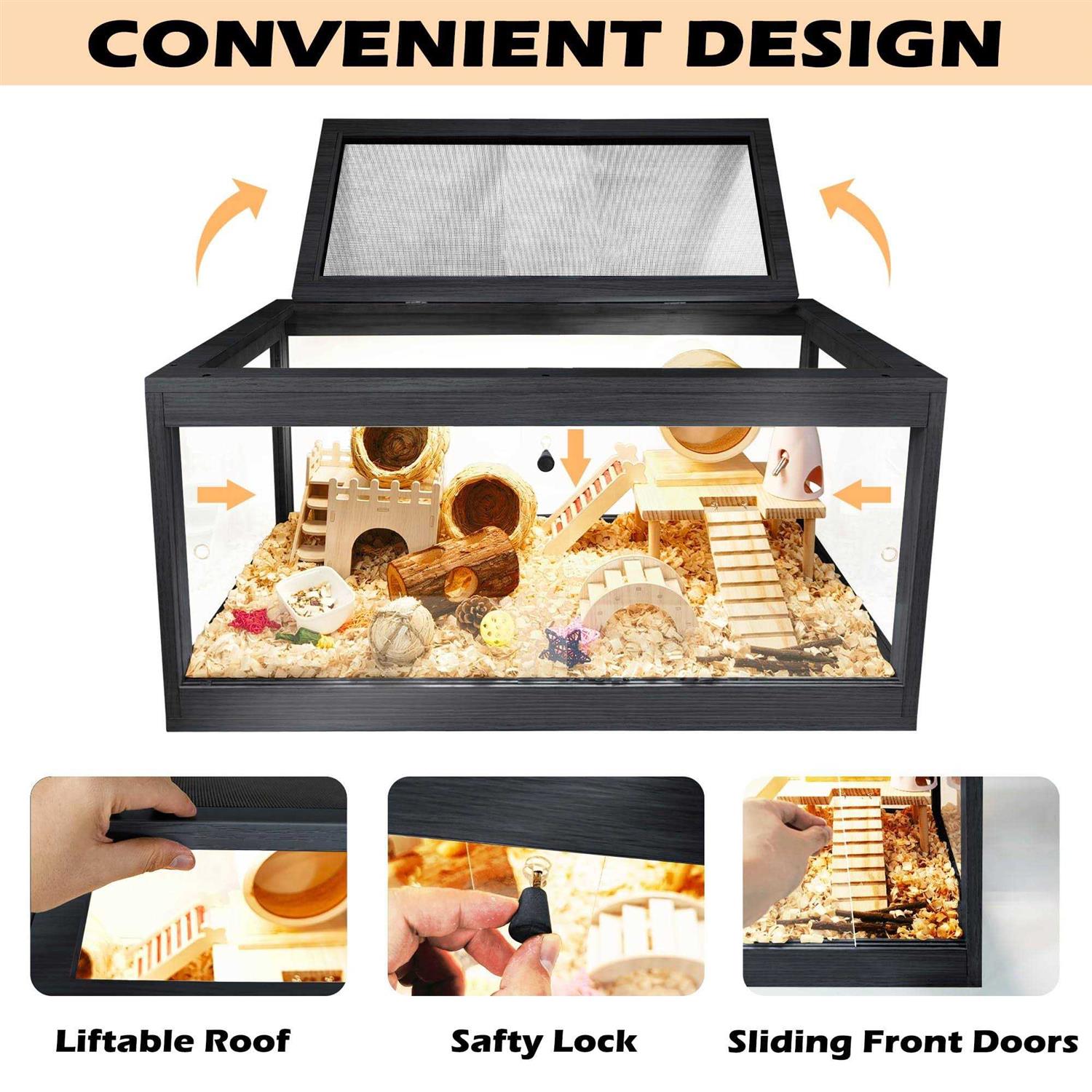 Prolee Hamster Cage Wooden Mice and Rat Habitat Openable Top with Acrylic Sheets Solid Built - Healthber