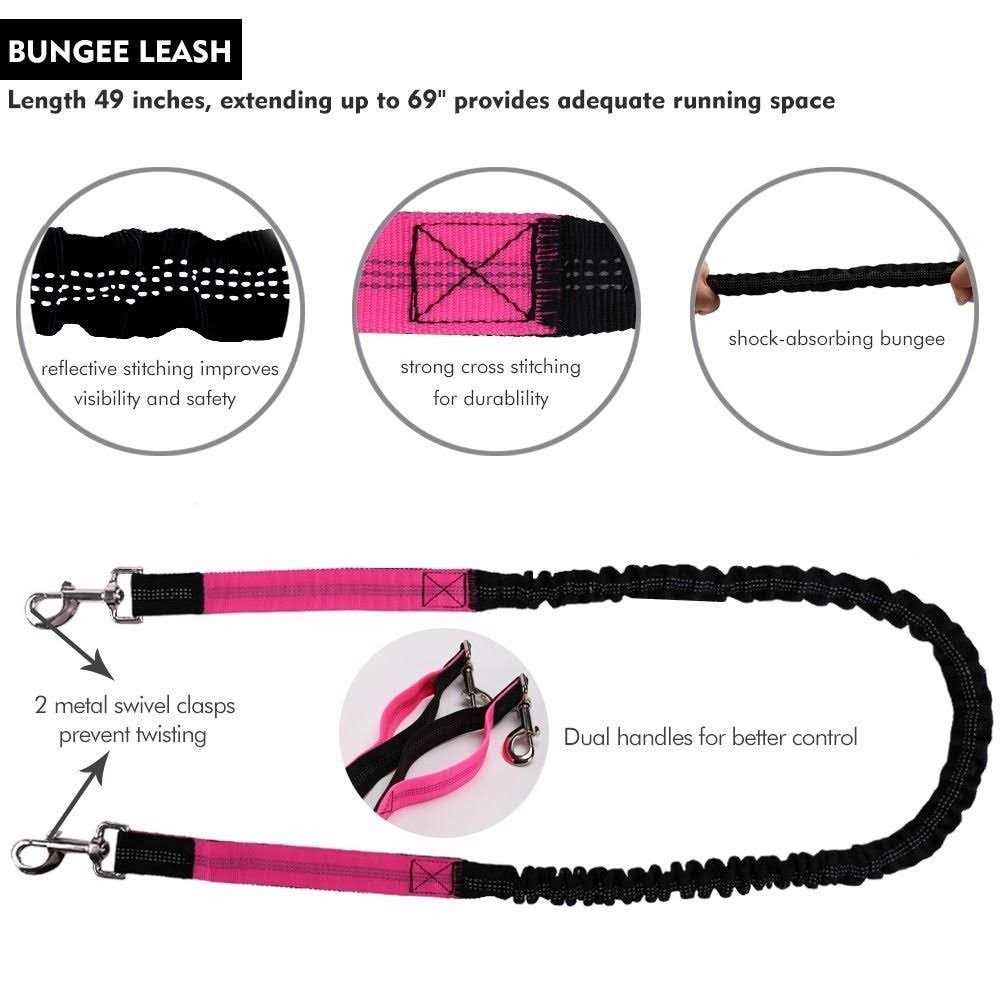 Hands Free Dog Leash for Running Walking Training Hiking Dual-Handle Reflective Bungee - Healthber