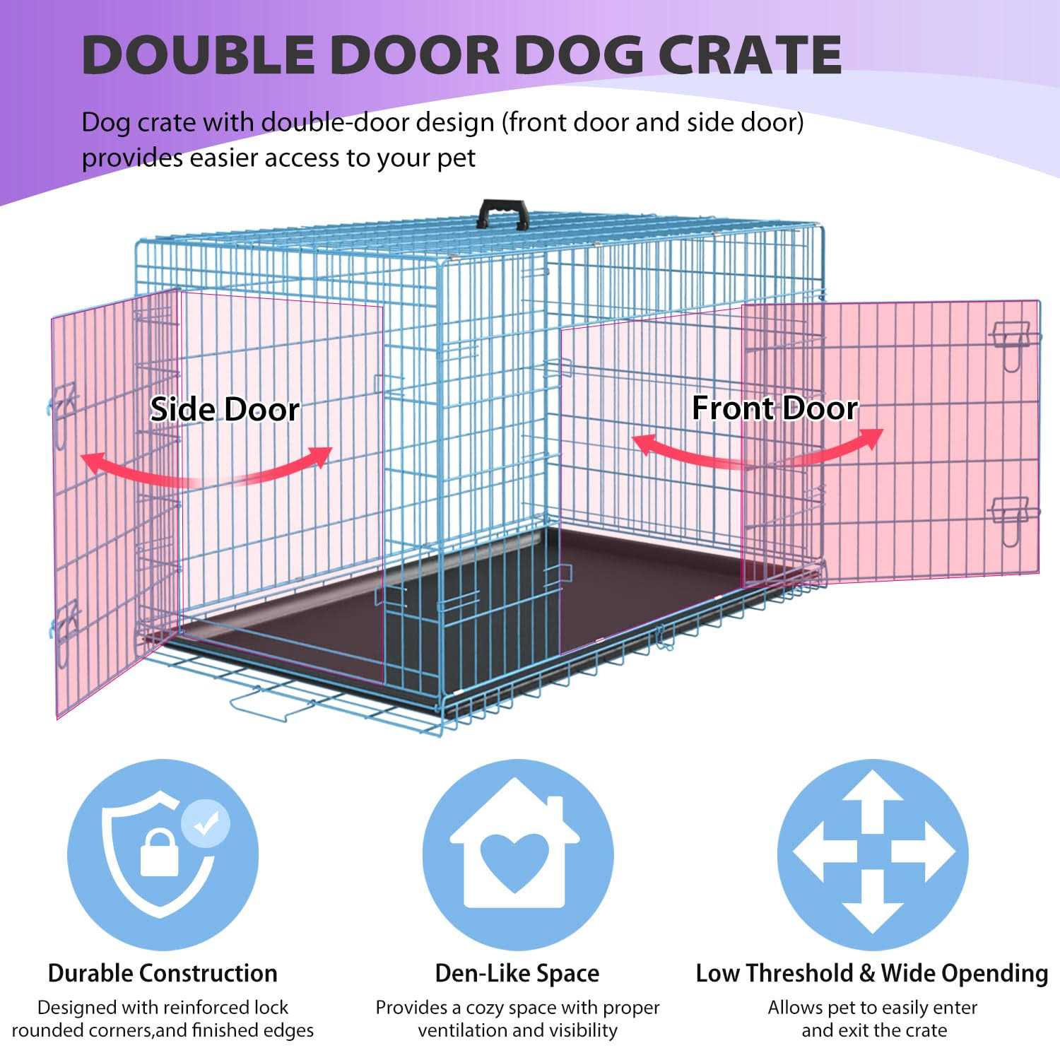bestpet 24,30,36,42,48 Inch Dog Crates for Large Dogs Folding Mental Wire Crates Dog Kennels Outdoor and Indoor Pet Dog Cage Crate with Double-Door - Healthber