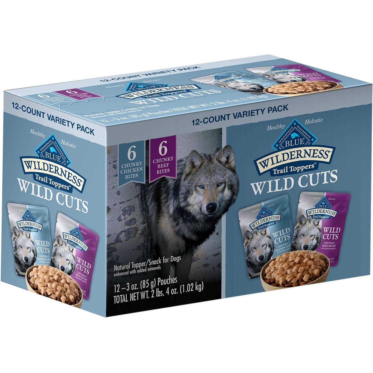Blue Buffalo Wilderness Trail Toppers Wild Cuts Chicken & Beef Bites Variety Pack Wet Dog Food - Healthber