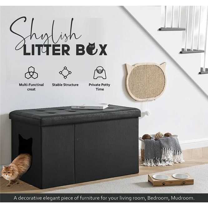 Sweet Barks Designer Cat Litter Box Enclosure Hidden Washroom Bench Ottoman - Healthber