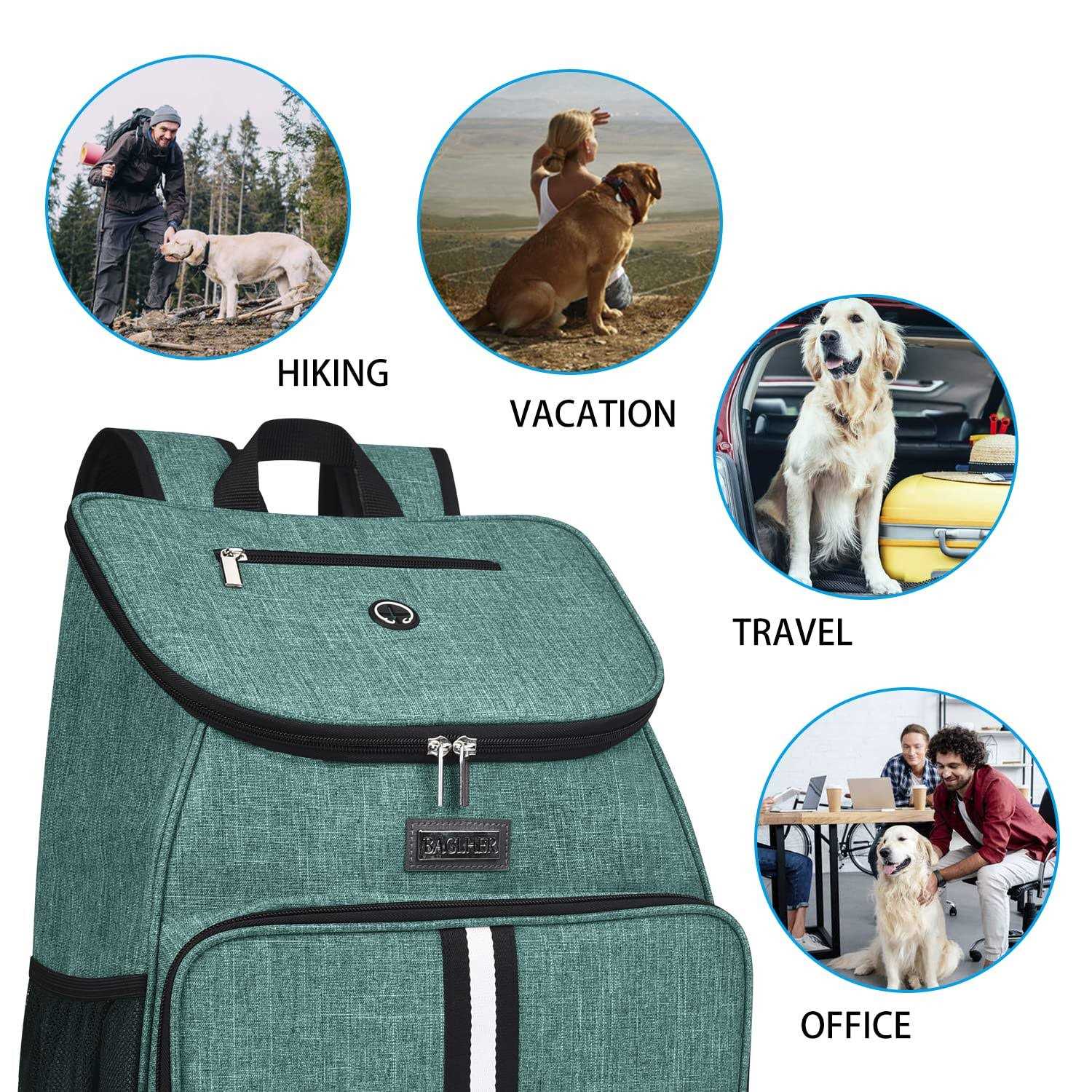 baglher Dog Travel Bag,Airline Approved Pet Supplies Backpack,Dog Travel Backpack with 2 Silicone Collapsible Bowls and 2 Food Baskets - Healthber