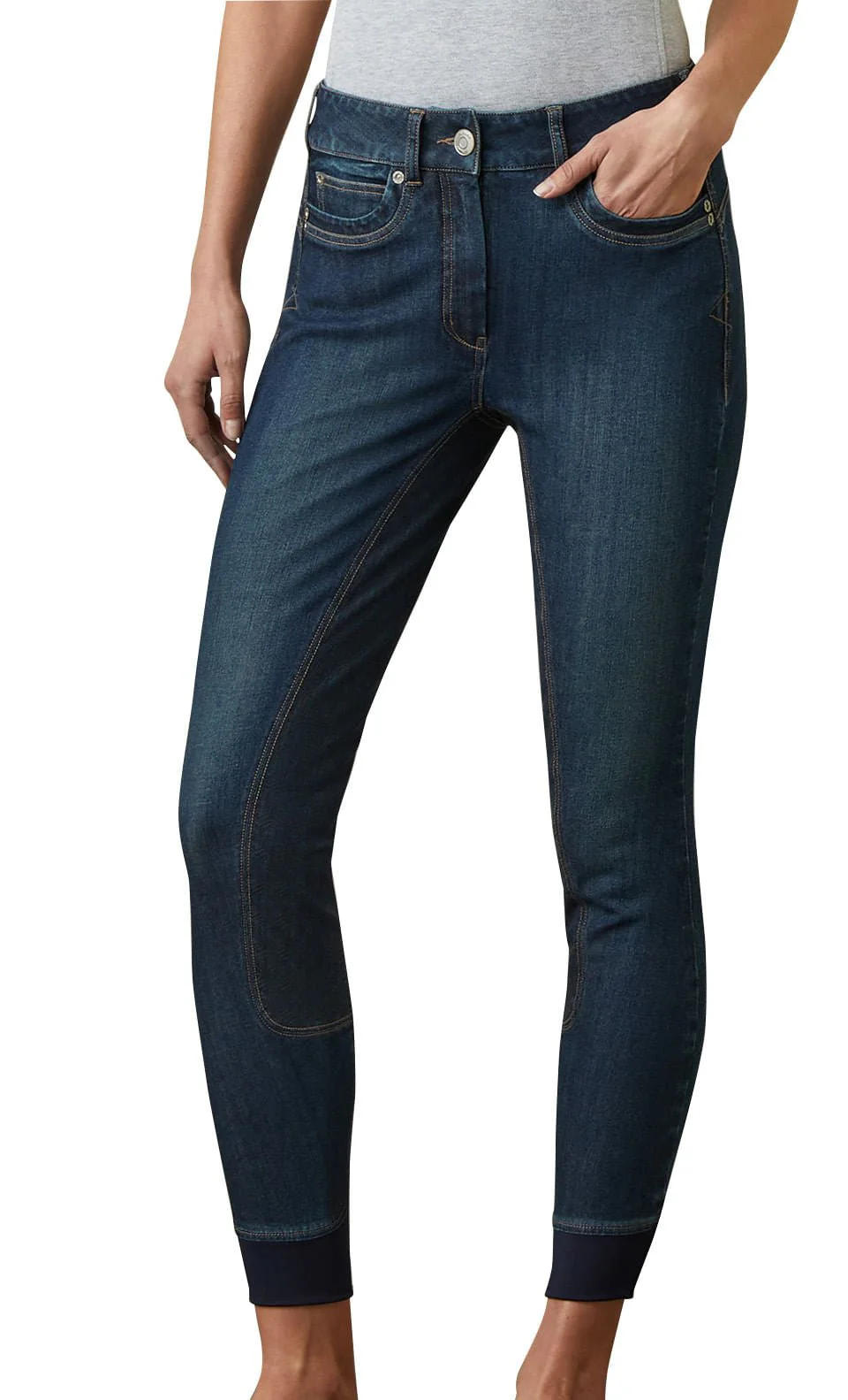 Ariat Halo Denim Full Seat Breech, Birch Marine - Healthber
