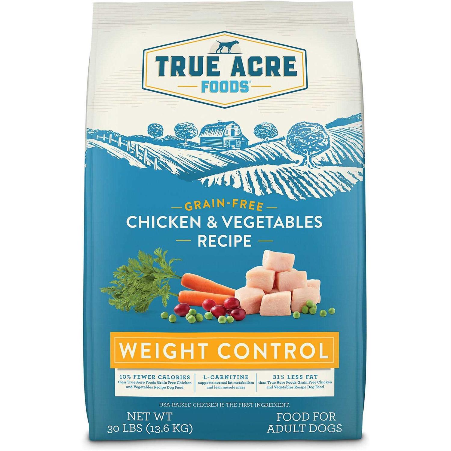 True Acre Foods Weight Control Chicken & Vegetables Recipes Grain-Free Dry Dog Food - Healthber