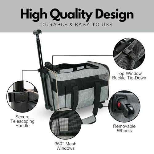 Pet Carrier with Wheels – Airline Approved – Rolling Pet Carrier – Soft Dog & Cat Travel Carrier - Healthber