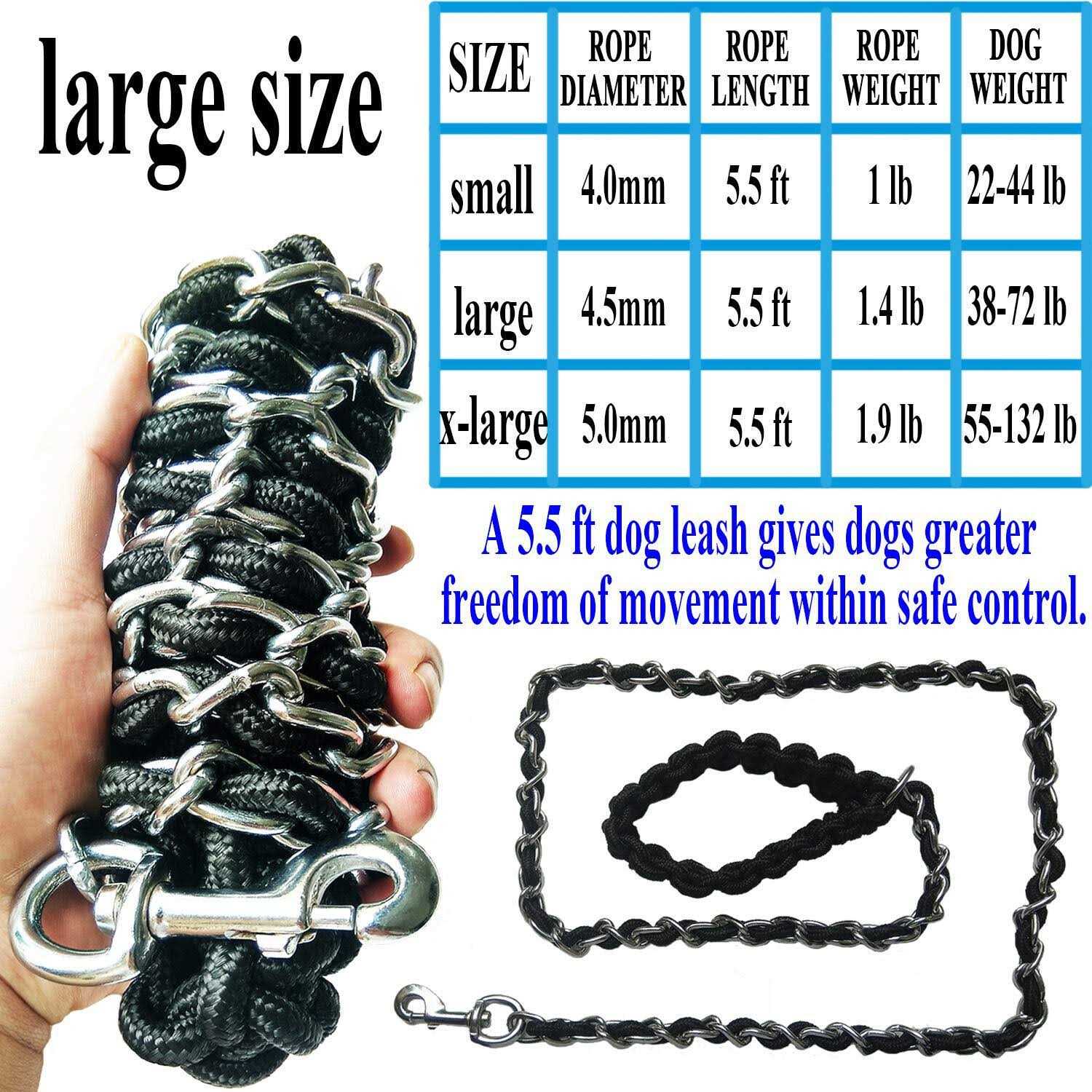 Dog Leash Metal Leashes with Pet Collar Training Walking Leads Heavy Duty Anti Bite Chain Rope Hook for Medium and Large Dogs - Healthber