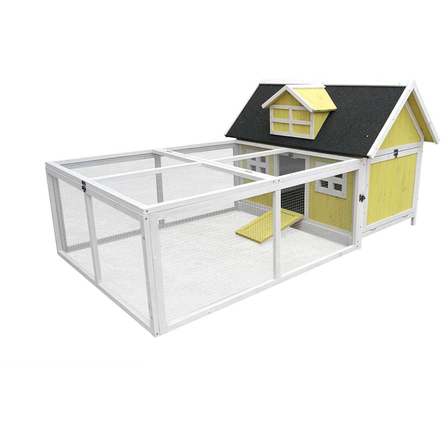 Hanover Outdoor Wooden Chicken Coop with Ramp Large Wire Mesh Run - Healthber
