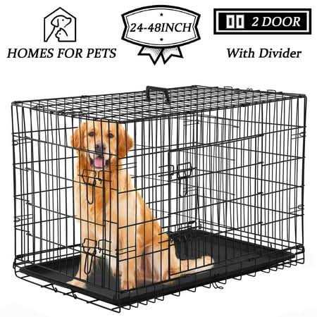 Yrllensdan Foldable Large Dog Crate for Large Dogs, Metal Wire Dog Cage with Plastic Tray and Handle Double-Door Outdoor Dog Crates and - Healthber