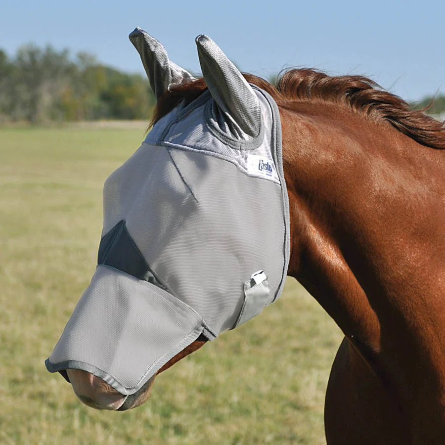 Cashel Crusader Long Horse Fly Mask with Ears, Gray - Healthber
