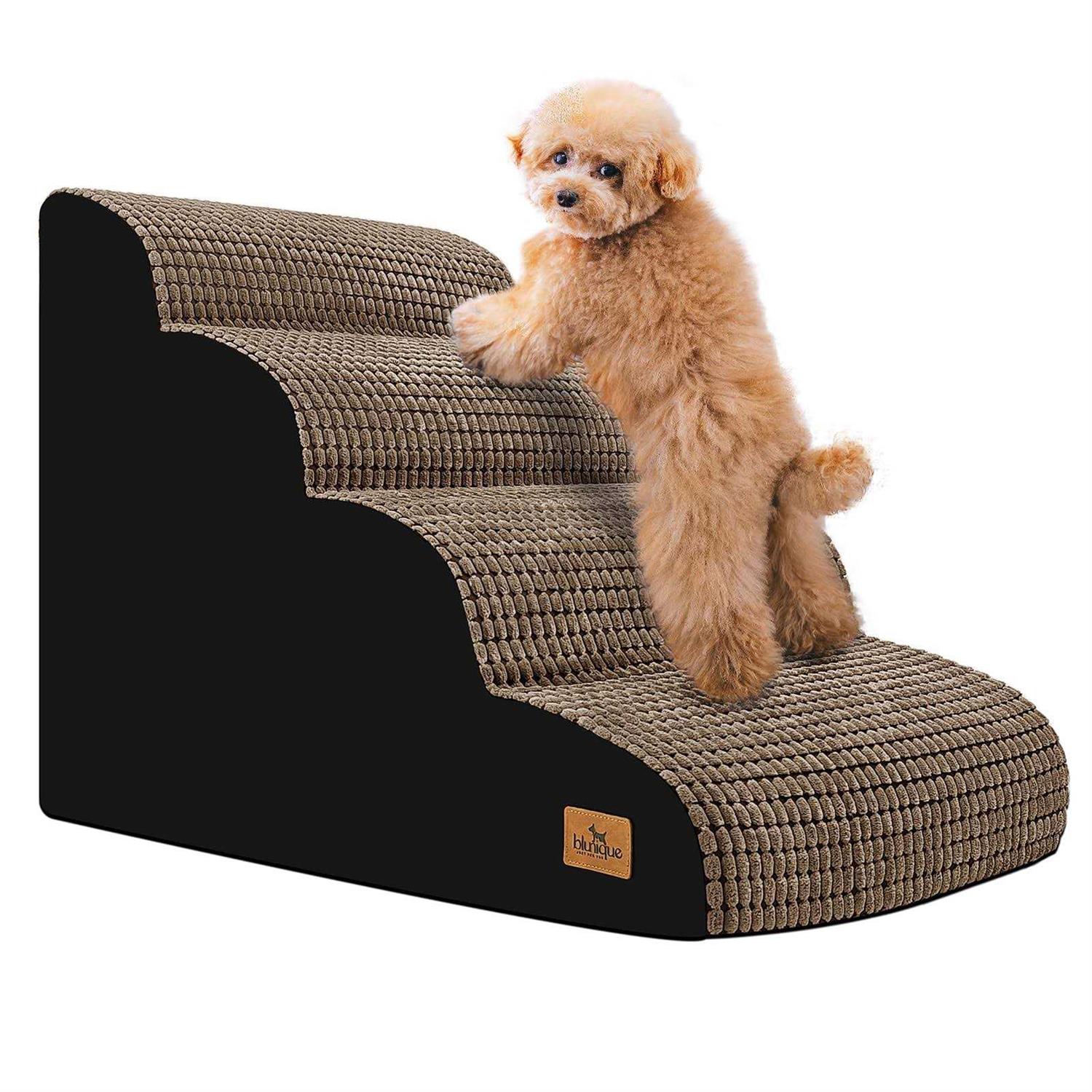 blunique Dog Steps for High Bed 4-Step Dog Ramps for Small Dogs Dog Stairs to Bed Pet Stairs for Couch Corduroy Non-Slip High Density Foam Pet - Healthber