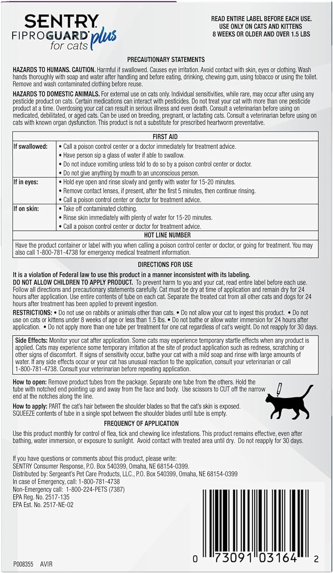 Sentry Fiproguard Plus for Cats - Healthber