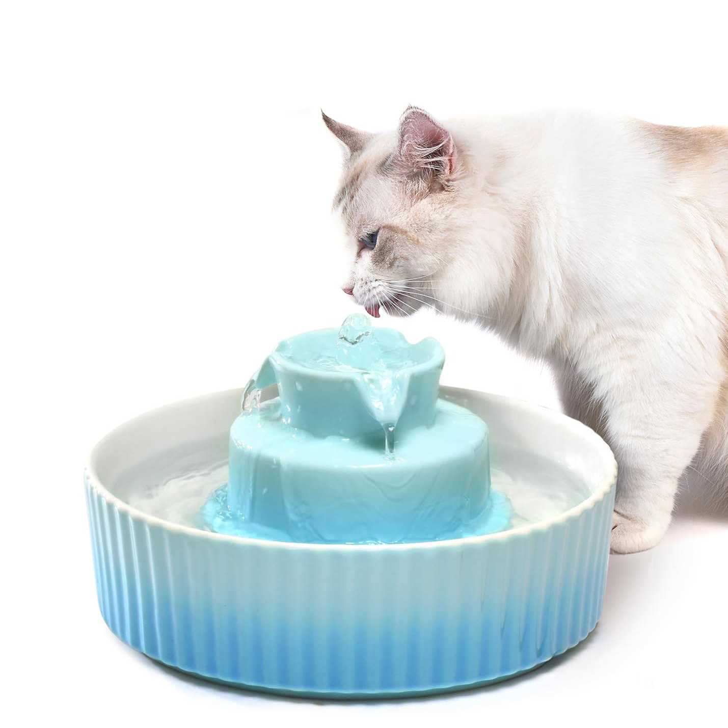 nautypaws ceramic cat water fountain, ceramic pet fountain, 2.1 l drinking fountains bowl for cats and dogs - Healthber