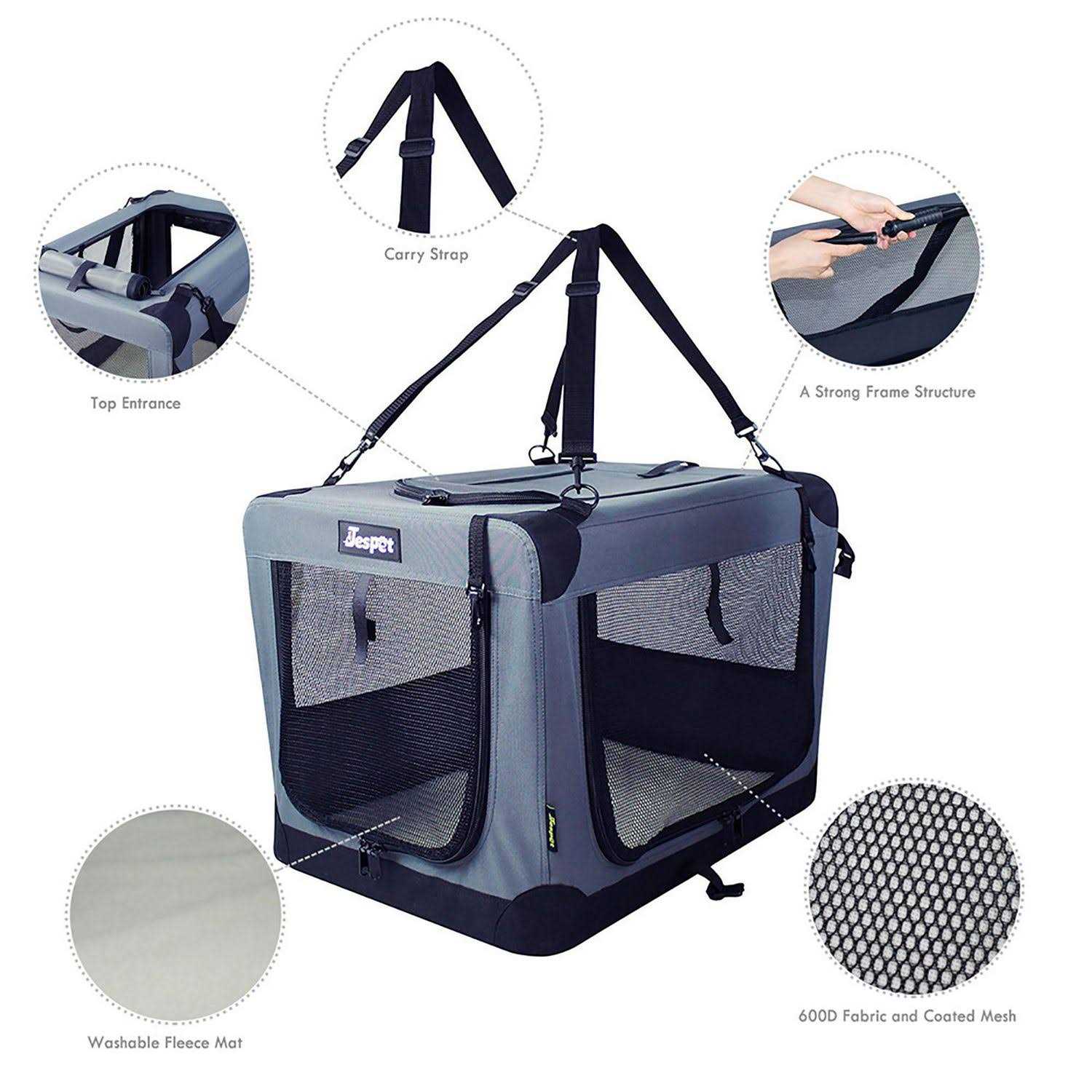 Jespet 3-Door Collapsible Soft-Sided Dog Crate - Healthber