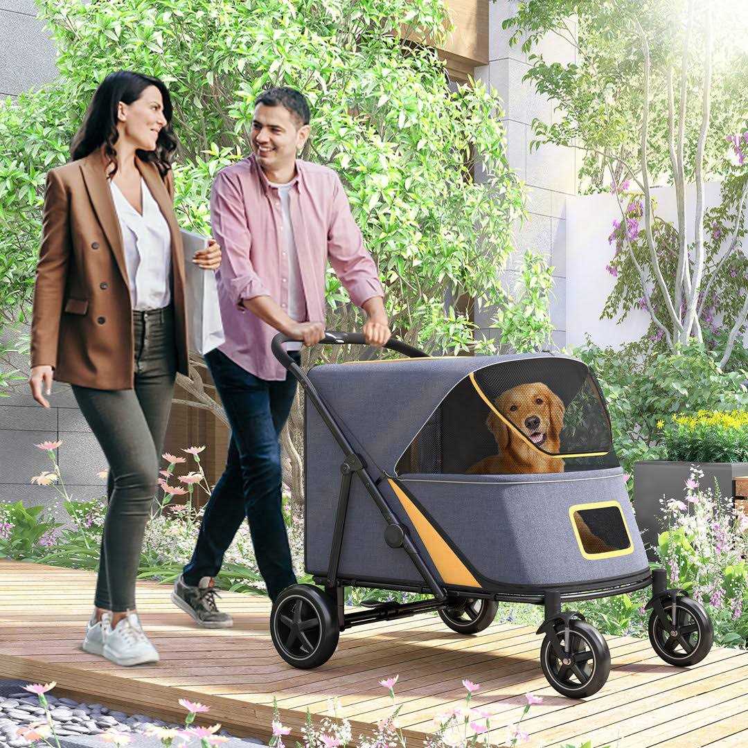 Muhub Pet Stroller with Brakes,Storage Pocket,Smooth Ride,Spacious and Breathable,up to 132lbs - Healthber