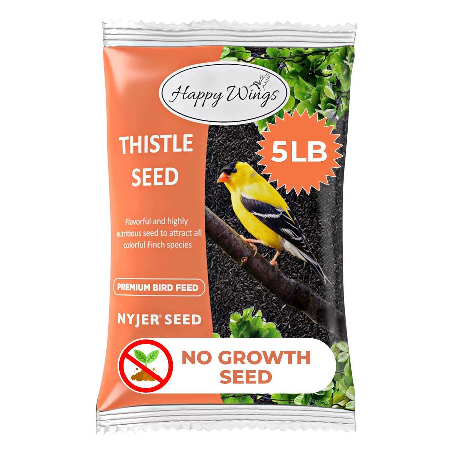 Happy Wings Thistle/Nyjer Seed Bird Food, No Growth Wild Bird Feed and Seed - Healthber