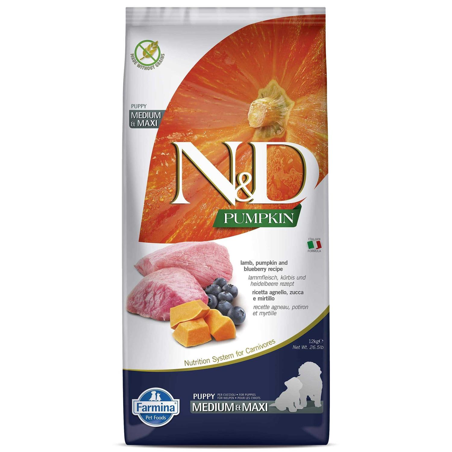 Farmina N&D Pumpkin Lamb & Blueberry Medium & Maxi Puppy Dog Dry Food - Healthber