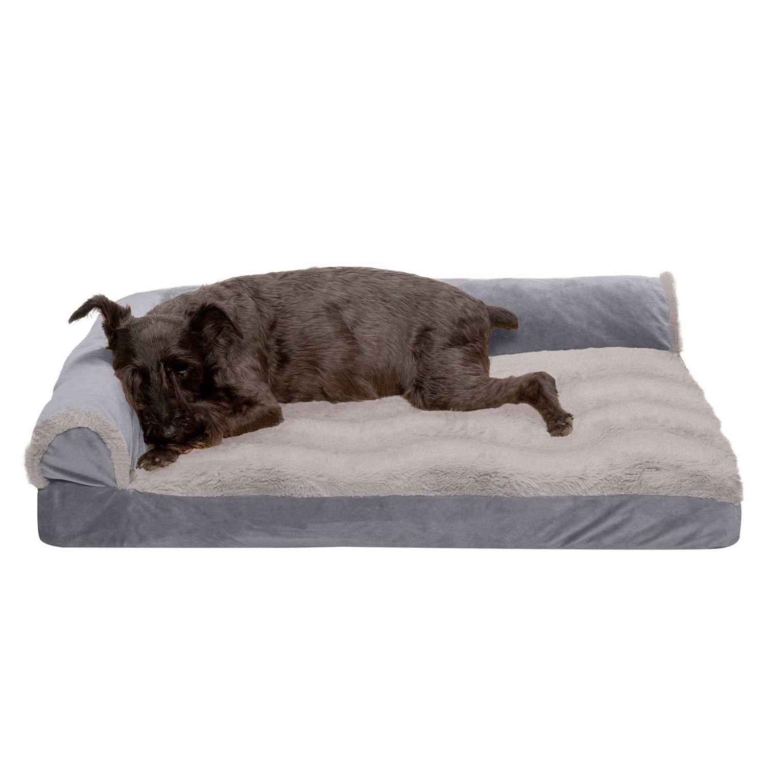 FurHaven Wave Fur & Velvet Deluxe Chaise Lounge Dog Bed - Healthber