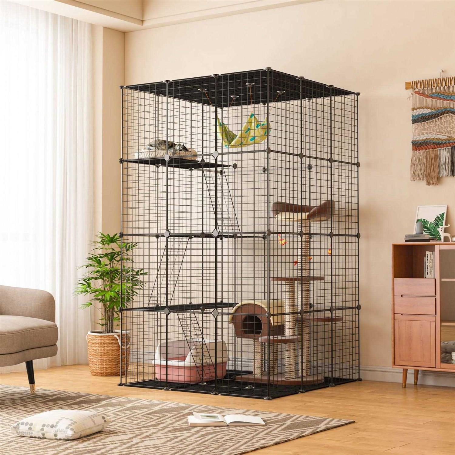 Coziwow DIY 4-Door Large Cat Cage Playpen - Healthber