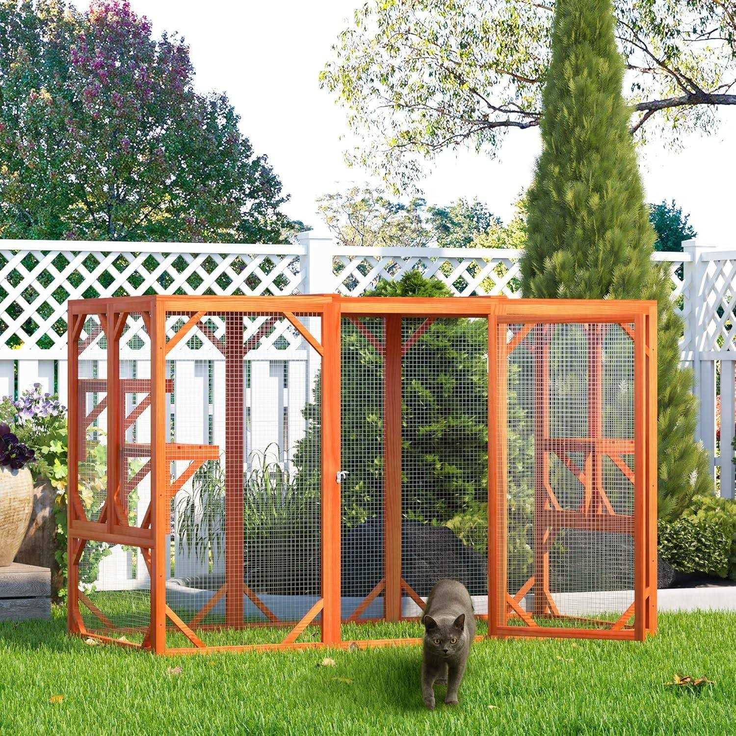 Cozivvovv Outdoor Cat Enclosures Wooden Catio Outdoor Cat Enclosure Weatherproof - Healthber