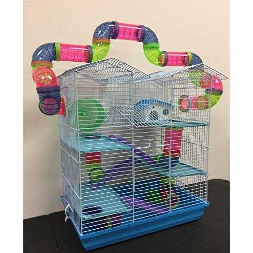 Mcage Large Multi-level Twin Tower Habitat Hamster Rodent Gerbil Mouse Mice Rat Wire Animal Cage Long Crossover Tube Tunnel Expandable and Customizable - Healthber