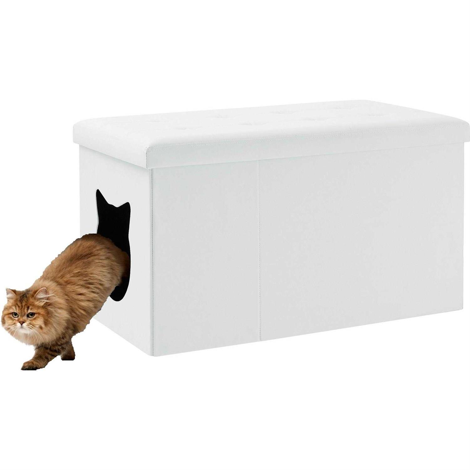 Sweet Barks Designer Cat Litter Box Enclosure Hidden Washroom Bench Ottoman - Healthber