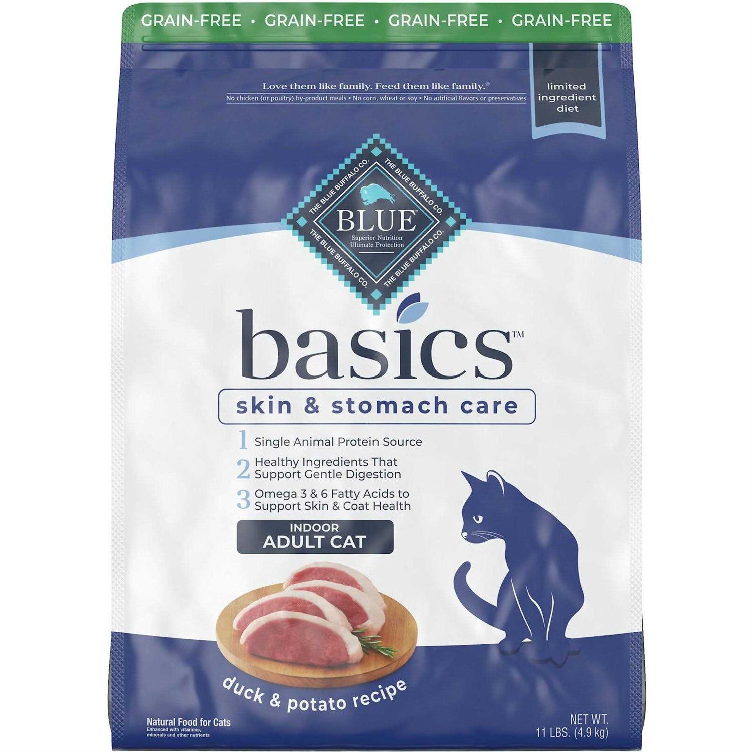 Blue Buffalo Basics Skin & Stomach Care Grain Free Indoor Adult Dry Cat Food Duck & Potato - Healthber
