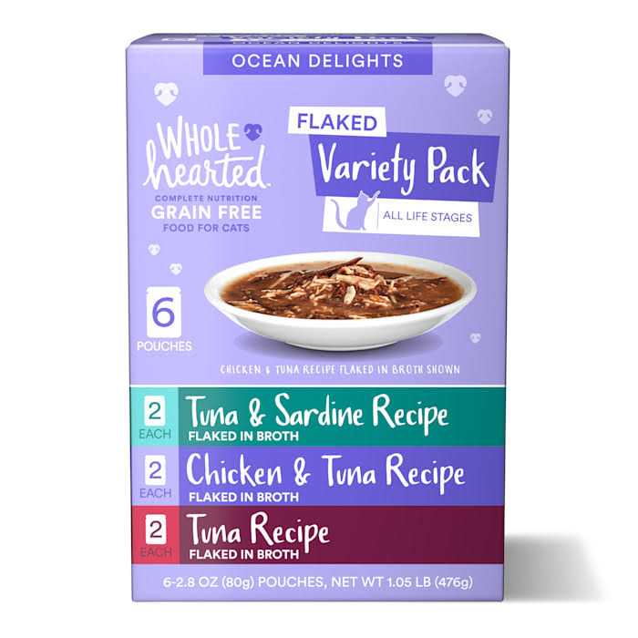 WholeHearted Grain Free Ocean Delights Flaked Wet Cat Food Variety Pack for All Life Stages - Healthber