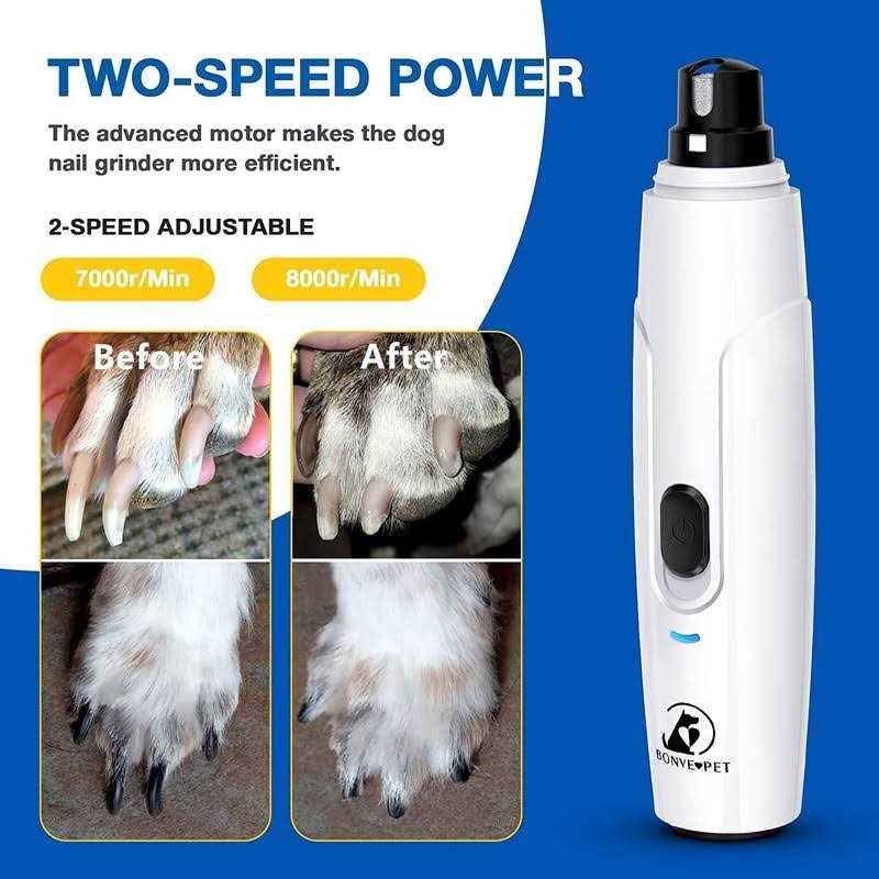 Bonve Pet Dog Nail Grinder Upgraded Cat Dog Nail Trimmers Super Quiet Dog Nail Clipper with 2 Grinding Wheels - Healthber