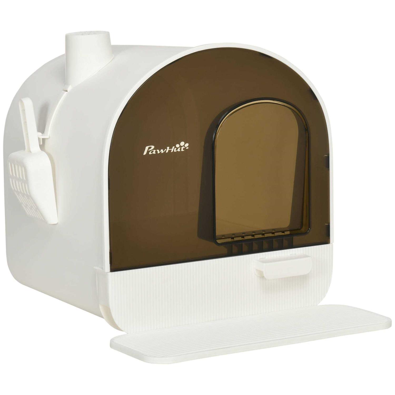 PawHut Cat Litter Box with Lid Covered Litter Box for Indoor Cats with Tray - Healthber