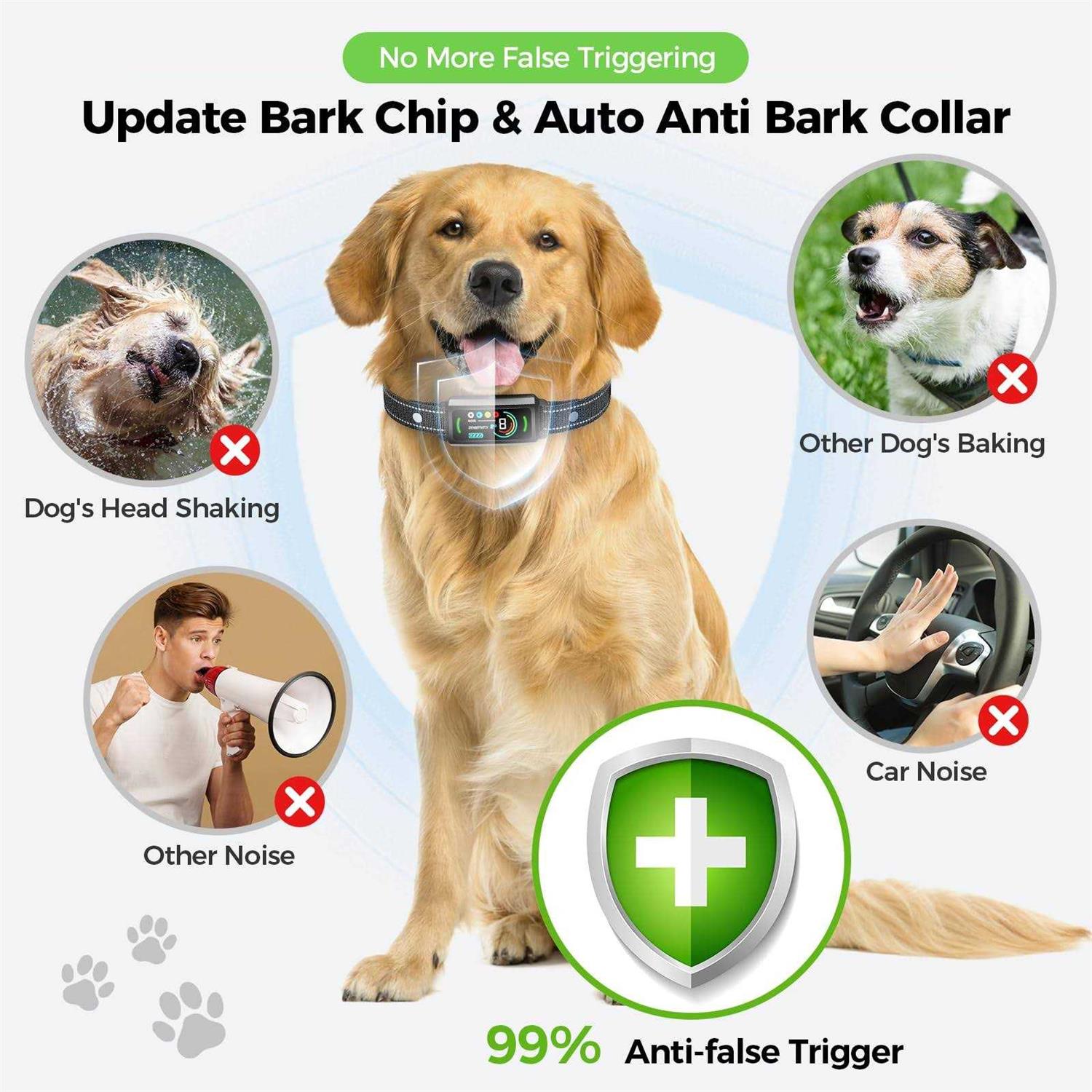 Greemoor AI Dog Bark Collar with Flashing Light,Beep,Vibration,and Optional Shock,Rechargeable Anti-Bark Collar with 6 Adjustable Sensitivity - Healthber