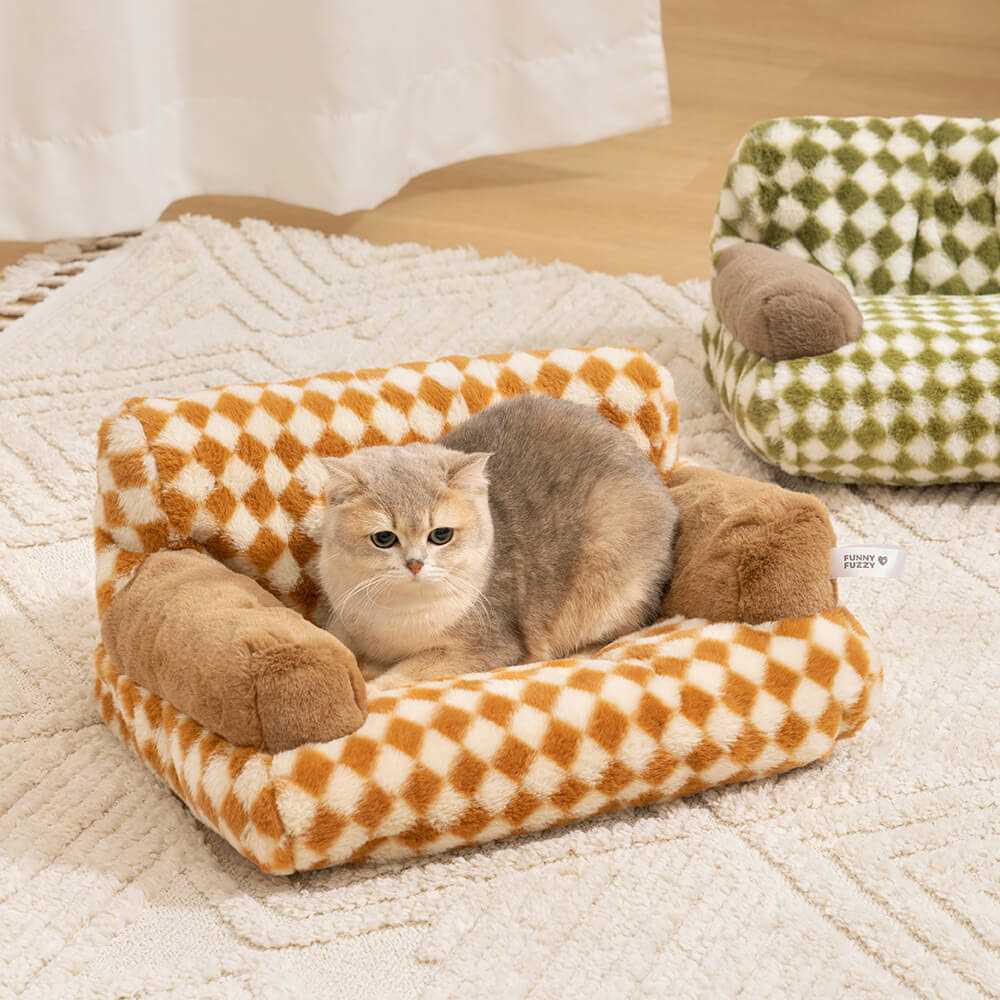 FunnyFuzzy Plaid Dog & Cat Couch Bed Gift for Dog - Healthber