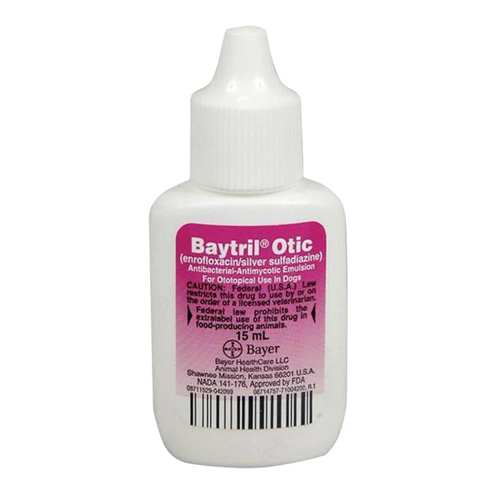 Rx Baytril Otic (enrofloxacin/silver sulfadiazine) for Dogs, 15 ml - Healthber
